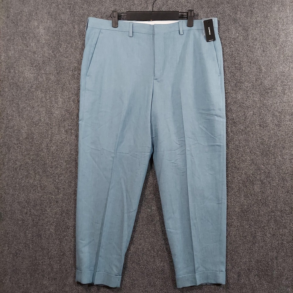 NEW Express Dress Pants Mens Fits 34x25 Slim Linen Blend Stretch Summer Hemmed